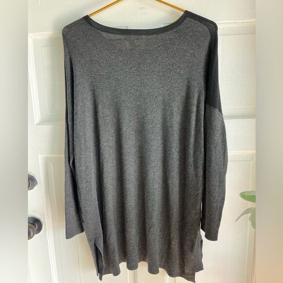 New Eileen Fisher black gray color block scoop round neck sweater - Picture 2 of 5